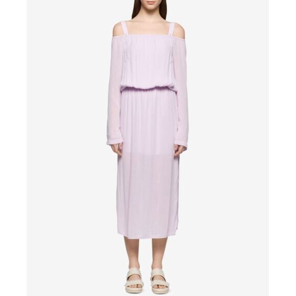 Calvin Klein Jeans Cold Shoulder Midi Dress Lilac M - Picture 1 of 7
